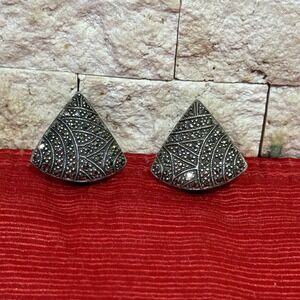 925‎ Sterling Silver  Vintage Sparkling Marcasite Drop Earrings
